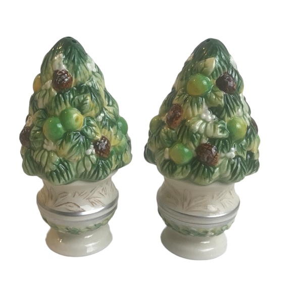 Vintage Fitz and Floyd Salt Pepper Shakers Winter Garden Topiary Holiday Decor - Picture 5 of 7